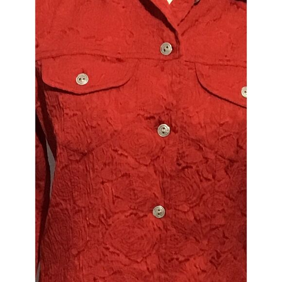 Chico's Red Embossed Jacket Silver Buttons XS - Picture 4 of 10